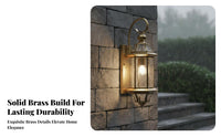 Weather Resistant Waterproof Exterior Wall Lamp Rustproof Vintage Outdoor Wall Lantern E27 Bulb Compatible Retro Copper Glass Lantern for Villa Owners, Homeowners, Property Developers, Courtyard, Front Door, Corridor, Entryway