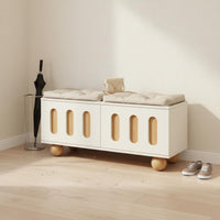 Cream Design Entryway Shoe Changing Stool Multi-Functional Shoe Storage Bench High Load Capacity Upholstered Storage Ottoman Ventilated Design for Small Apartment Dwellers, Hallway, Bedroom