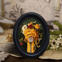 Retro Food Art Frame Creative Design Wooden Oval Picture Frame Distressed Finish for Restaurant