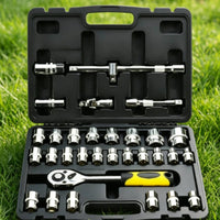 Ratchet and Socket Set Organized Socket Wrench Toolkit Strong Grip Mechanics Tool Set with Hard Shell Case for Amateur Mechanics, Garage, Workshop