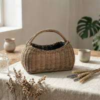 Handwoven Wicker Basket Bag Arched Handle Wicker Basket Bag Lightweight Carrying Accessory for Display