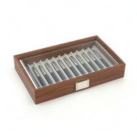 Pen Display Box with Glass Lid Walnut Finish Pen Display caseSlot Elegant for Collectors, Desk, Home Office