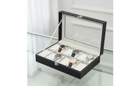 Leather Watch Display Case Velvet-Lined Watch Box with Glass Lid Dustproof Sturdy for Collectors, Dresser, Closet