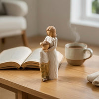 New Mom Mother and Child Figurine Hand-Carved Look Mother and Child Statue Wood-Like Resin Figurine with Engraved Base First Time Mothers for Collectors, Shelf, Desk, Memorial Display
