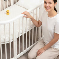 Grows with Your Child Convertible Oval Crib Extendable Design Multi-Functional Infant Bed Space Saving Toddler Table and Chair Set for Infants, Newborns, Toddlers, Bedroom, Playroom