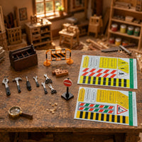 39 Pieces Display Accessories 1/12 Scale Dollhouse Tool Set Printed Signs Miniature Roadwork Set Realistic Design 1/12 Scale Toolbox for Model Displays