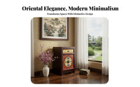 Chinese design Painted Oriental Cupboard Distressed Finish Sideboard Floral Design emphasize Cabinet Vintage visual appeal for Antique Collectors, Art Lovers, Interior Designers, Bedroom, Dining Room, Hallway, Entryway