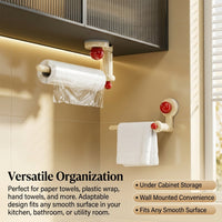 Metal Paper Dispenser and Wall Mounted Holder for Kitchen Organization, Suction Cup for Under Cabinet or Countertop Use