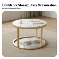 2 Pieces Modern Design Round Two-Piece Table with Storage Space-Saving Nesting Table Set Easy to Clean Living Room Furniture Scratch Resistant for Apartment Dwellers, Homeowners, Families, Lounge Area, Small Areas, Office