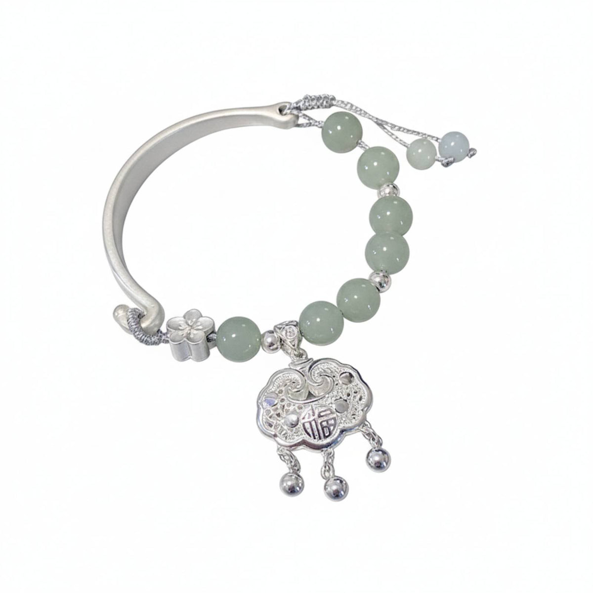 Longevity Lock Bracelet Good Luck Amulet Half Bangle Half Chain Bracelet