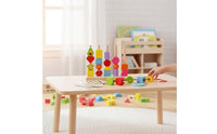Wooden Bead Stacking Set Made of Wood Fruit and Shape Stacking Blocks Hand-Eye Coordination Bead Threading Game for Young Children, Kindergarten