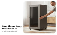 Home Theater Amplifier Cabinet Sturdy Construction Home Theater Equipment Rack Ventilated Design Mobile AV Rack Cabinet for Audiophiles, Living Room
