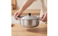 Stainless Steel Soup Pot with Lid Stovetop Cooking Pot with Lid Double Handle Cookware Flat Bottom for Singles, Kitchen