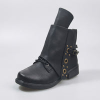 Boots for Women, Stylish PU Leather for Winter Wear, Square Toe Ankle with Chunky Heel and Side Zipper, Lace Up Design for Casual