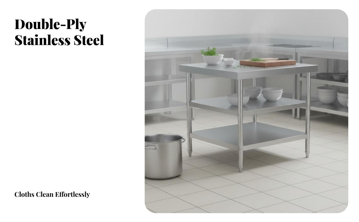 Brushed Finish Stainless Steel Work Table Heavy Duty Commercial Food Prep Table Rust Resistant Metal Food Prep Station Easy to Clean for Caterers, Restaurant Team, Home Cooks, Hotel, Workshop, Garage