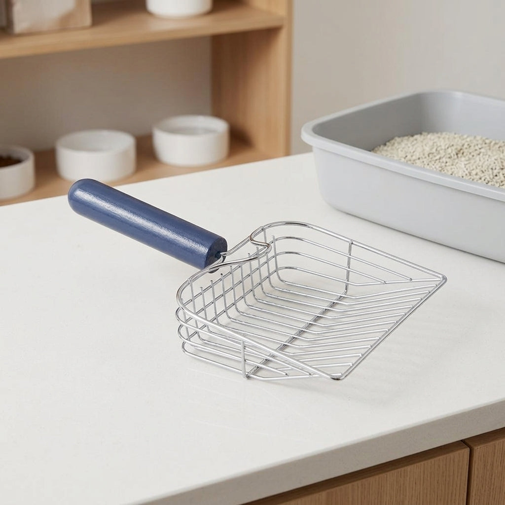 Metal Scooper with Wood Handle, Large Stainless Steel Litter Scooper for Fast Sifting, 33*15.5cm Steel Cat Litter Sifter for Efficient Cleaning