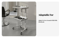 2-Tier Foldable Rolling Wagon Multi-Functional Foldable Wheeled Shelf Sturdy Construction Storage Trolley for Barbers, Hairstylists, Spa, Home
