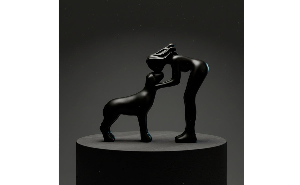 Human and Dog Statue Affectionate Dog Sculpture Warm for Pet Owners