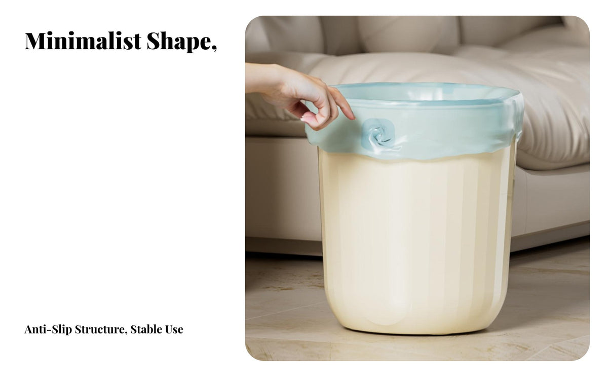 Round Lidless Trash Can Large Capacity Open Top Garbage Can Press-to-Hold Band Minimalist Wastebasket for Students, Homeowners, Living Room