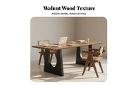 Multi-Purpose Solid Wood Dining Table Spacious Tabletop Large Dining Table Sturdy Construction Walnut Finish Work Desk Rounded Corners for Office Workers, Homeowners, Design Enthusiasts, Living Room, Gatherings