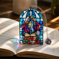 Vintage Stained Glass Dragon & Sword Bookmark with Chain Pendant, Creative Reading Marker, Cultural Gift