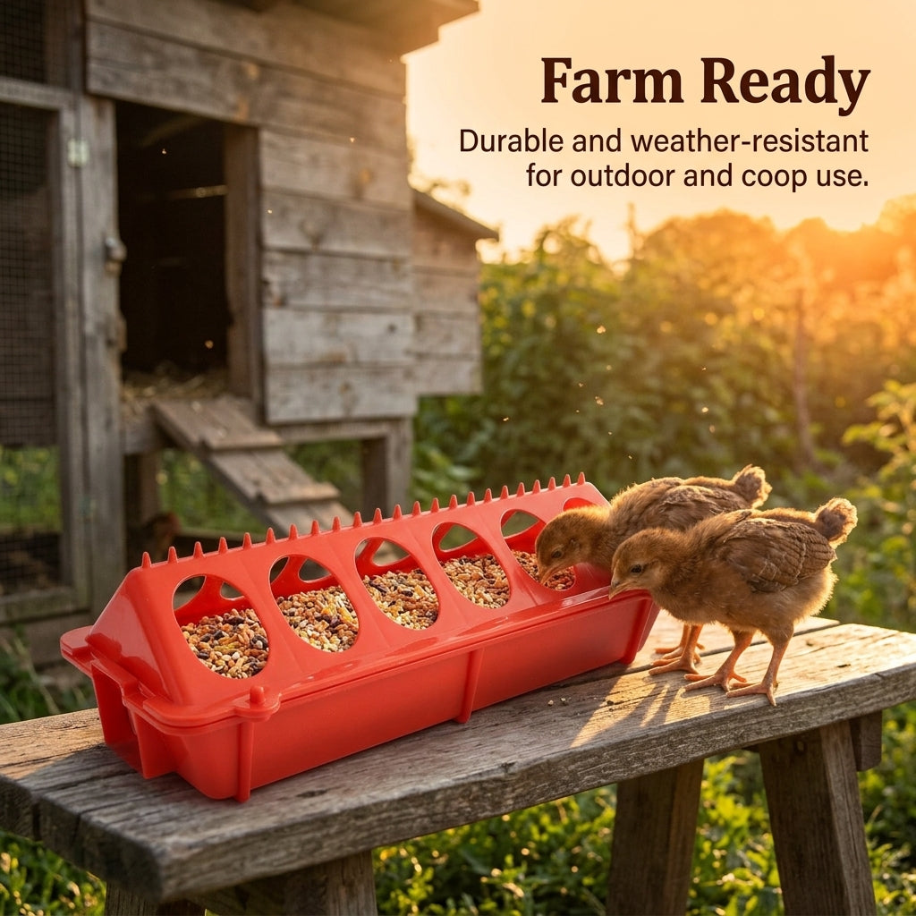 28-Hole Long Feeder Trough for Chickens , Multi-Hole Feed Dispenser for Chicken Coop, Linkable Feeder Trough for Quail Cage and Chicken Keepers