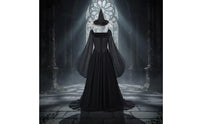 Halloween Witch Costume with Hat Black Witch Costume Corset-Style Gothic Dress transparentSleeved for Women, Cosplay