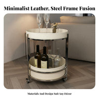 Saddle Leather Finish Mobile End Table Luxury Design 2 Tier Rolling Cart Multi-Functional 2-Tier Rolling Cart Space-Saving Design for Entertainers, Homeowners, Renters, Bedroom, Office, Kitchen