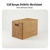 Woven Box with Lid Natural Aesthetic Lidded Woven Bin Stackable Design