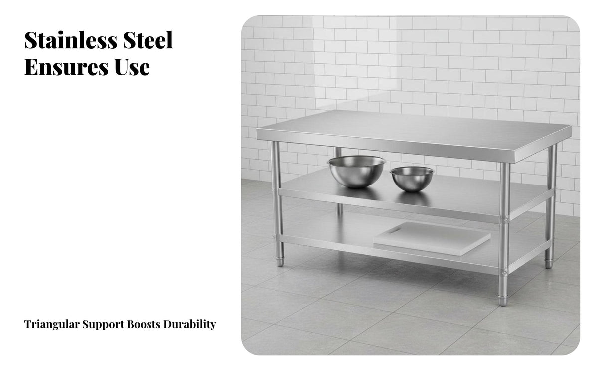 Stainless Steel Work Table Thickened Material Commercial Kitchen Prep Table Sturdy and Sturdy Food Prep Work Station for Chefs, Home Cooks, Warehouse