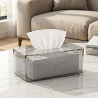 Tissue Box with Compartments for Facial Tissues and Napkin Holder, Clear PET Storage Case for Home Office, Multi-purpose Glasses Holder, 1 Pack