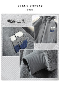 青少年羊羔毛绒外套男款冬季加绒厚连帽潮保暖初高中大学生棉衣服