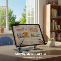 Foldable Adjustable Desktop Bookrest Multi-Functional Adjustable literature Easel With leaf Holders Book Stand Handscomplimentary for Office Workers, Professionals, Bedroom, Library, Kitchen, teleconference Calls