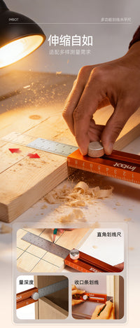 Multifunctional Aluminum Alloy Marking Ruler with Level, Portable Pocket Ruler, Retractable, Woodworking Positioning Tool