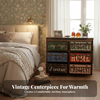 Vintage Design Multi-Drawer Patchwork Cabinet Distressed Finish Storage Furniture Hand-Painted Chest of Drawers Handmade for Homeowners, Interior Decorators, Office Workers, Bedroom, Entryway, Hallway, Living Room