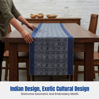 Ethnic Table Runner, Handmade Cotton Embroidered Wall Tapestry, Vintage Bed Scarf, Geometric Pattern, Southeast Asian Decor