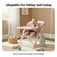 Safe and Stable Portable Feeding Seat Easy to Clean Foldable Floor Seat with Tray Multi-Functional Baby Booster Safety Harness for Toddlers, Grandparents, Home Use, Dining Room, Outdoor, Bathroom