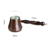 Antique Bronze-Brown Copper Cezve Dimpled Metal Hammered Copper Coffee Pot Wooden Handle Turkish Coffee Pot Flared Top