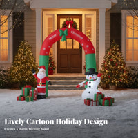 Green Bow Santa Snowman Arch Snowflake Print Christmas Inflatable Arch Outdoor Stable Ground Stakes