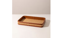 Woven Tray with Leather edge Structured Woven Grass Tray for Entryway