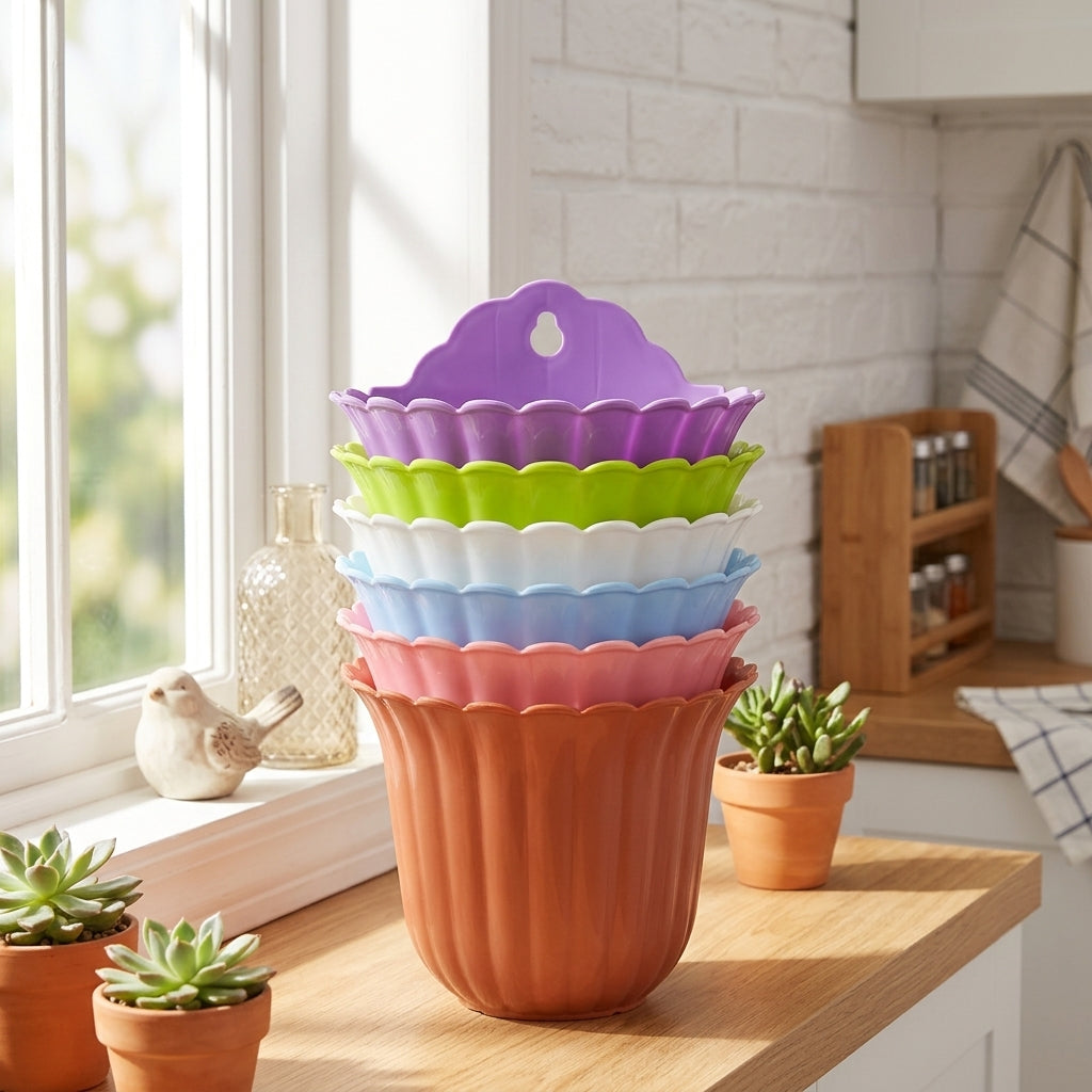 Plant Pots and Hanging Basket Set for Indoor Plants, Half-Moon Planter for Outdoor Plants, 100 Pack Hanging Pot Style, Fence Planters