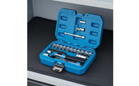 29 Pieces Adapter Included Pass-Through Socket Set CR-V Steel 12-Point Socket Wrench Set Extension Bar Compact Design for Mechanics