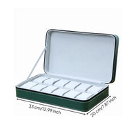 PU Leather Zippered Watch Storage Bag Green Hard Case Watch Organizer Contrast Stitching