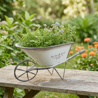 Tabletop Wheelbarrow Planter with Handle Handles Rustic Wheelbarrow Flower Pot Distressed Plant Holder Weathered for Decorators, Gardeners, Desktop, Balcony, Patio, Garden