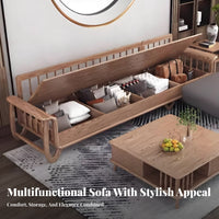 L-Shaped Sofa with Under-Seat Storage New Chinese design Living Room Furniture full Wood Frame for Homeowners, Pet Owners