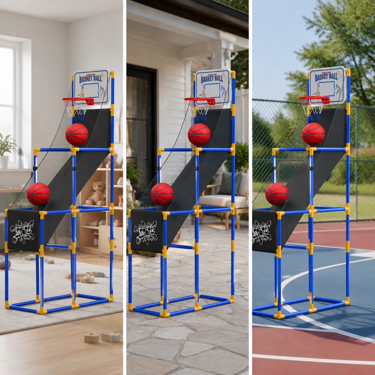 Kids Indoor Portable Basketball Hoop Game Set with Ball Return System, Movable Outdoor Sports Toy