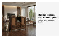 Chinese design Rattan Door table Large Capacity 2-Door Rattan Cabinet Vintage Design Sideboard sturdy Wood Legs for home dwellers, Renters, Dining Room, Entryway, Hallway, Kitchen