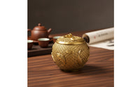 Copper Alloy Tea Tin Canister with Lid Gold-Toned Storage Container Easy to Clean Container for Shelf, Office