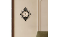 Wall Clock with Metal Frame Iron-Look Metal Wall Clock Ornate for Living Room, Entryway, Hallway