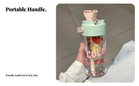 Leak-Proof Tea Infuser Water Bottle Cute Design Portable Water Cup with Handle Safe for Students, Office Workers, School, Summer, Travel